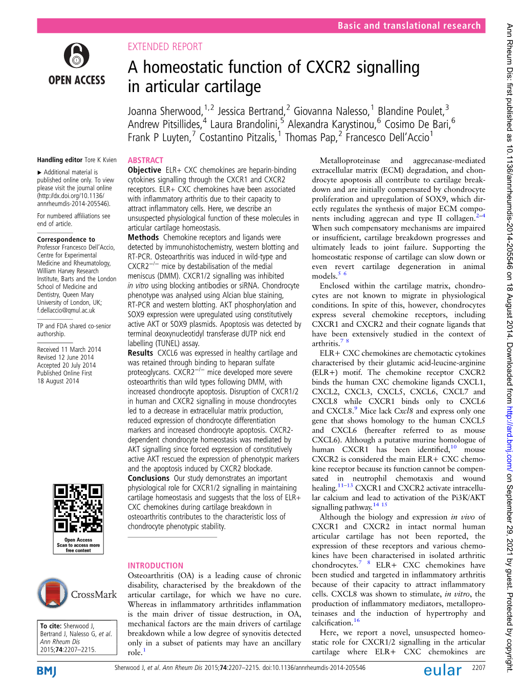 A Homeostatic Function of CXCR2 Signalling in Articular Cartilage