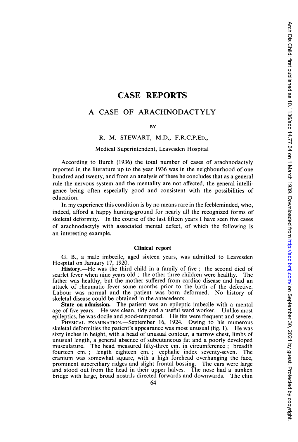 Case Reports a Case of Arachnodactyly