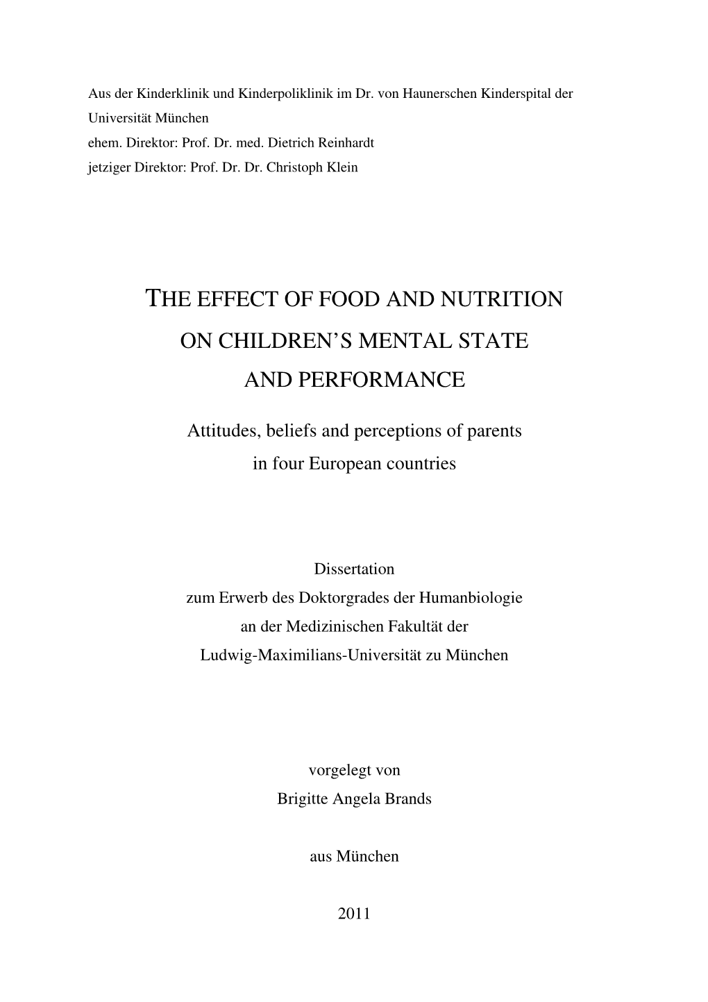 The Effect of Food and Nutrition on Children's Mental State And