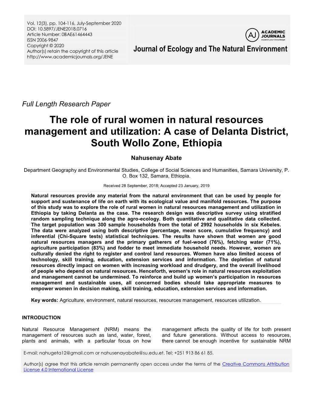 A Case of Delanta District, South Wollo Zone, Ethiopia