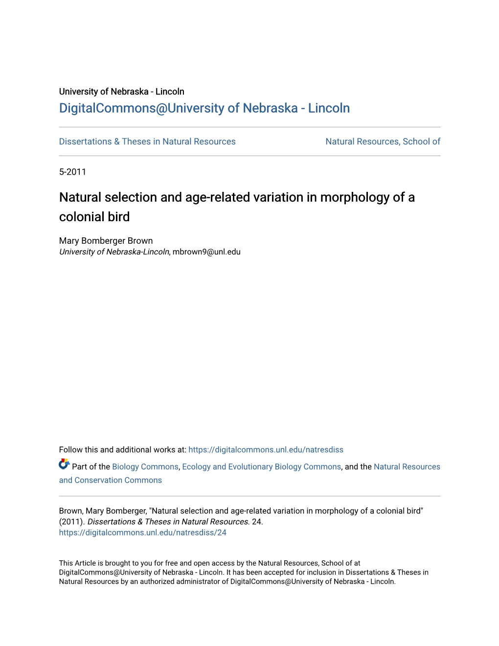 Natural Selection and Age-Related Variation in Morphology of a Colonial Bird