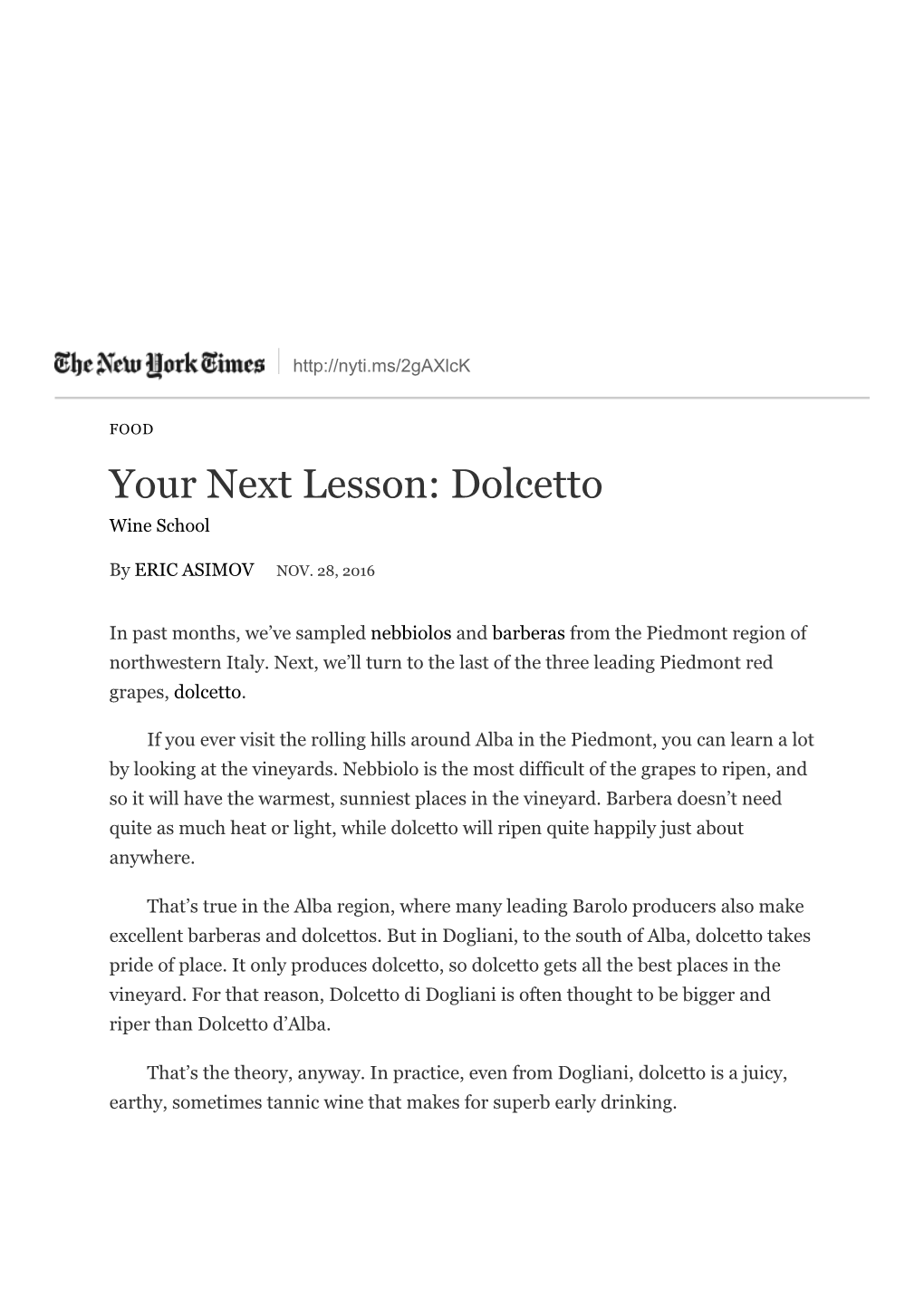 Your Next Lesson: Dolcetto Wine School