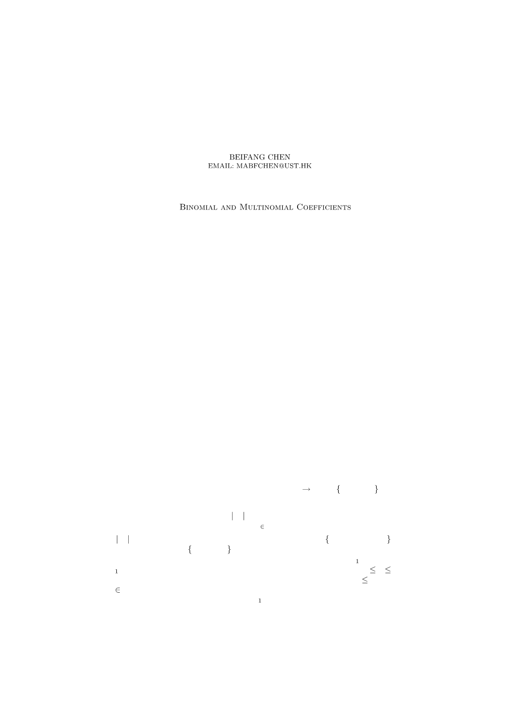 BIJECTIVE COUNTING 1. Binomial and Multinomial Coefficients