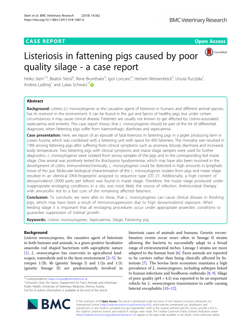 Listeriosis in Fattening Pigs Caused by Poor Quality Silage