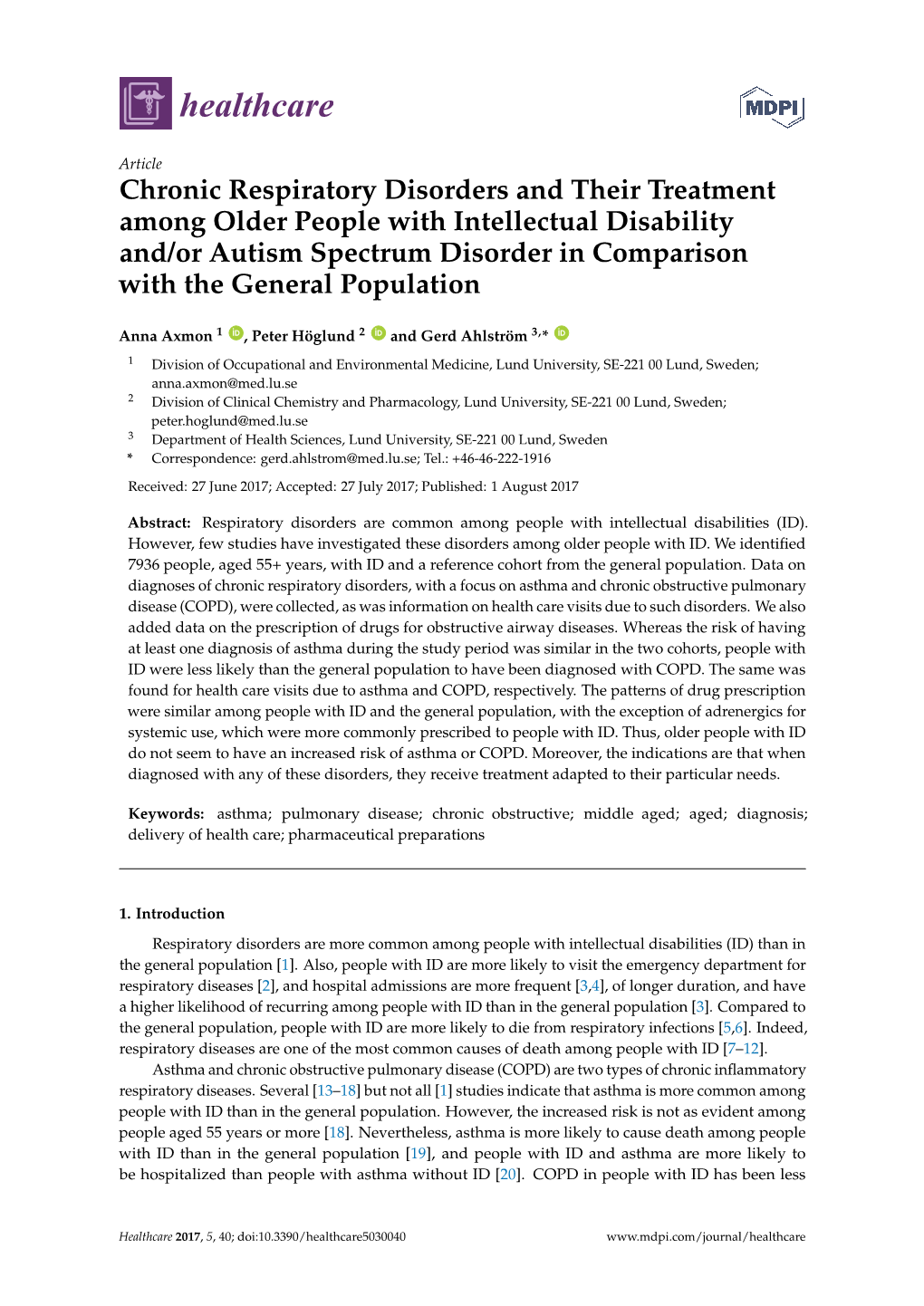 Chronic Respiratory Disorders and Their Treatment Among Older