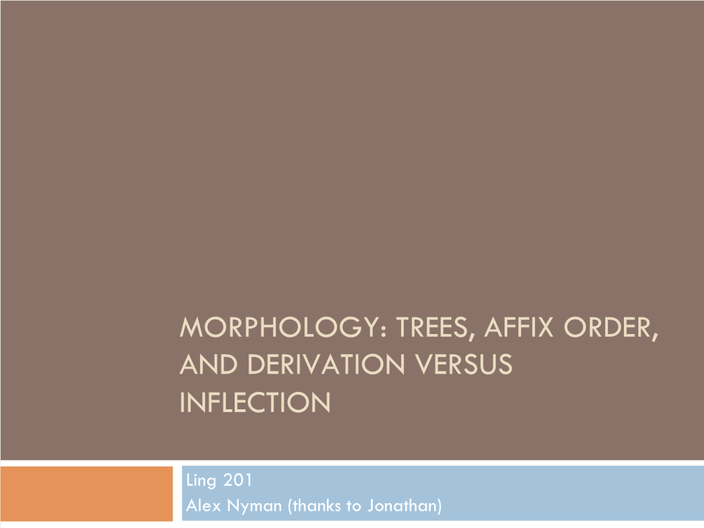 Morphology: Trees, Affix Order, and Derivation Versus Inflection