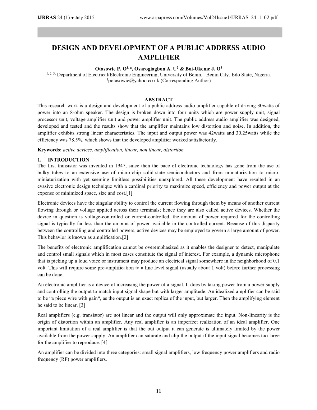 Design and Development of a Public Address Audio Amplifier