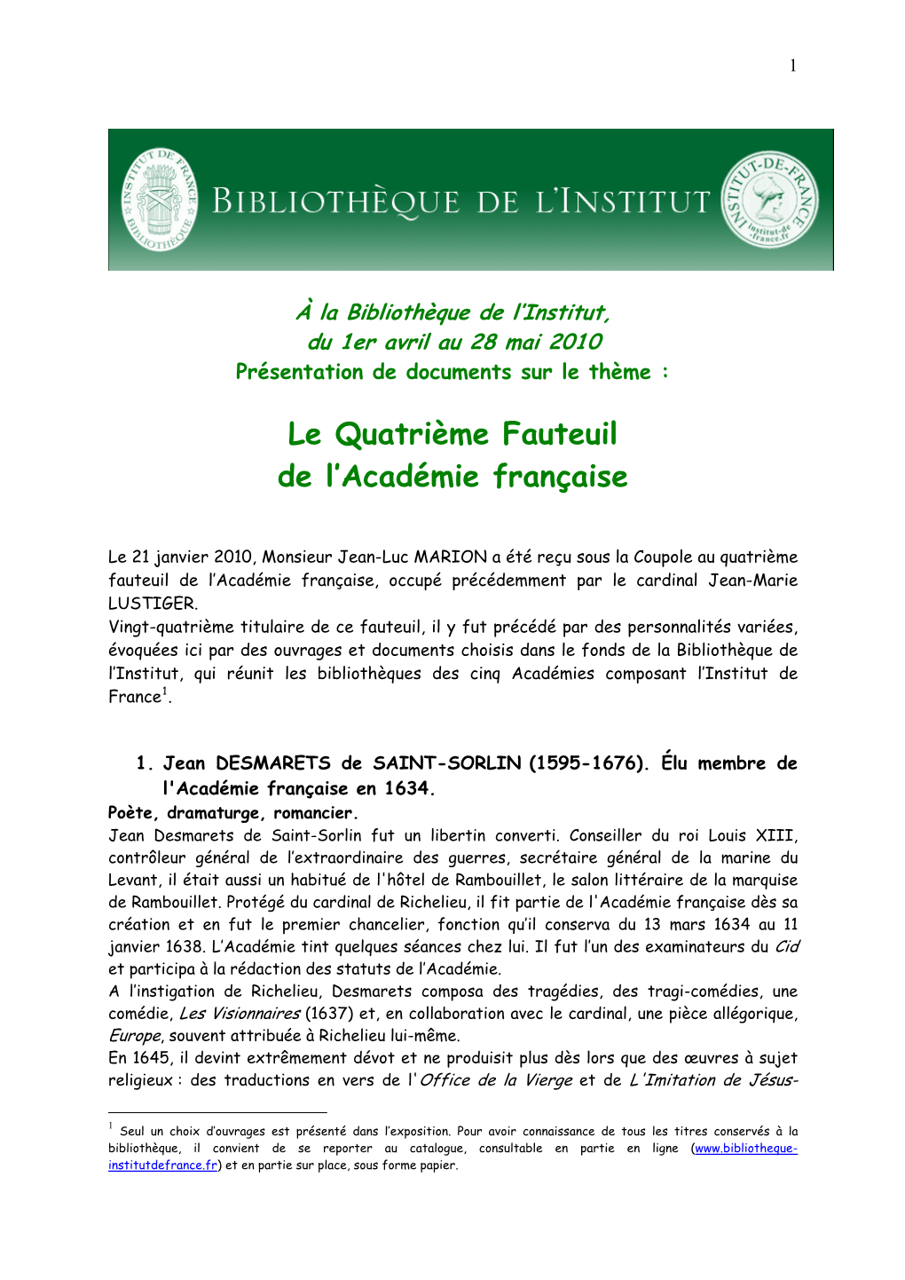 Le Quatrième Fauteuil De L'académie Française