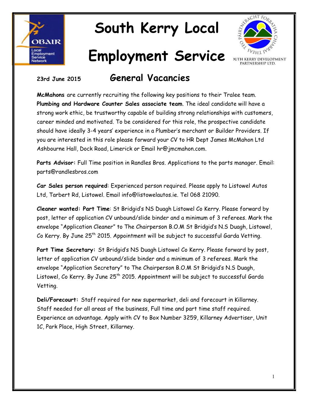 South Kerry Local Employment Service Service
