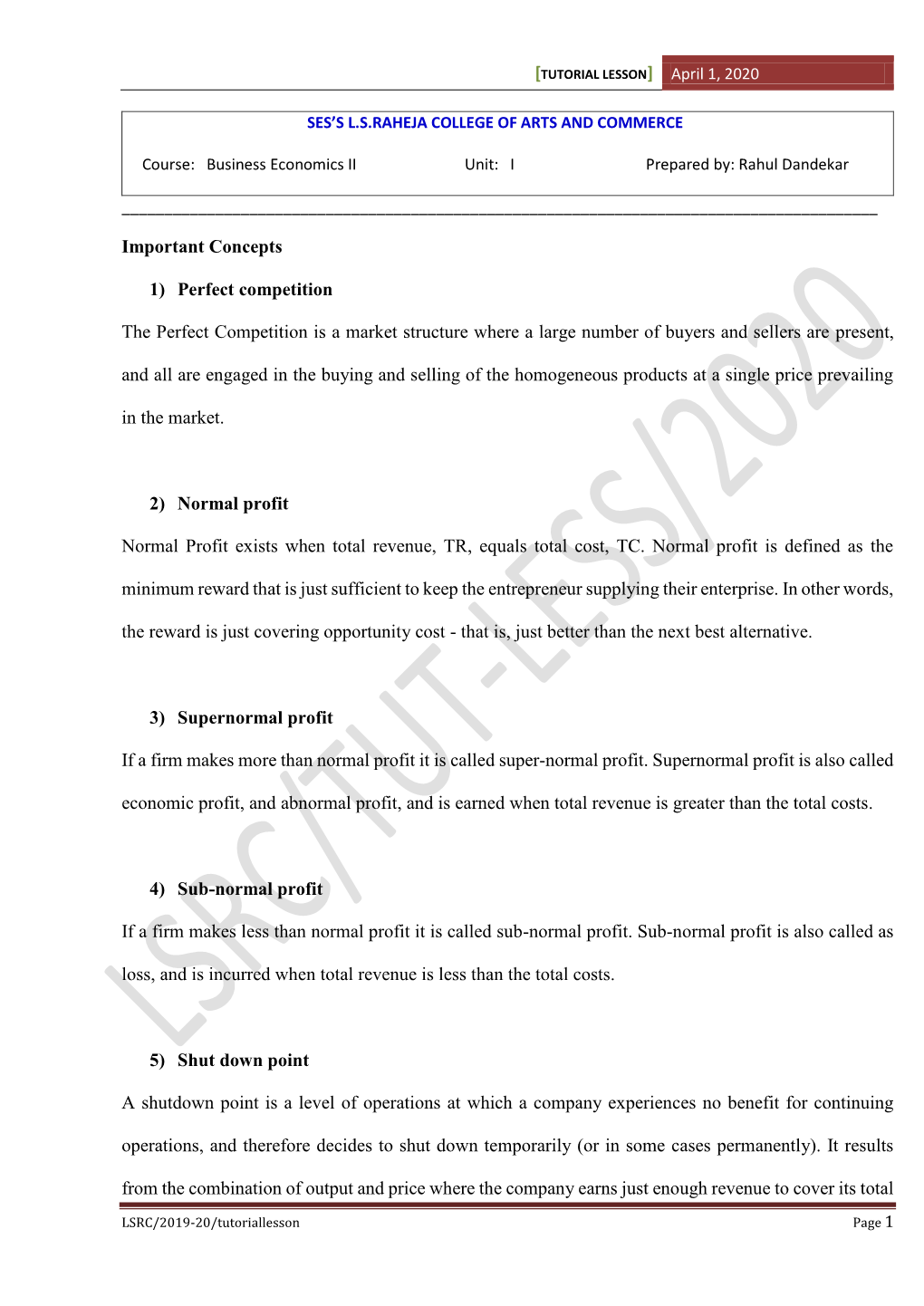 FYBCOM Business Economics II SEM II UNIT 1