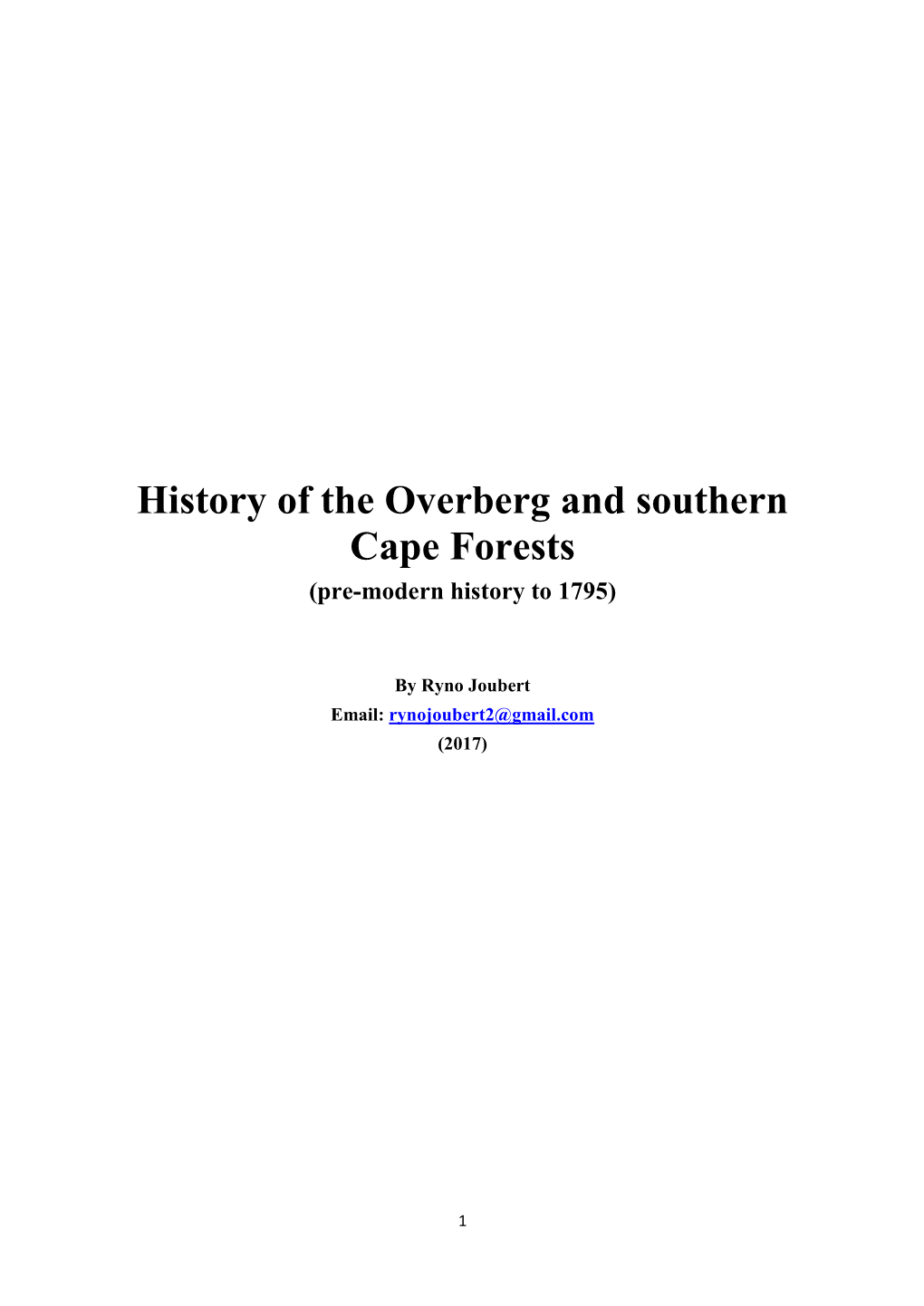 History of the Overberg and Southern Cape Forests (Pre-Modern History to 1795)