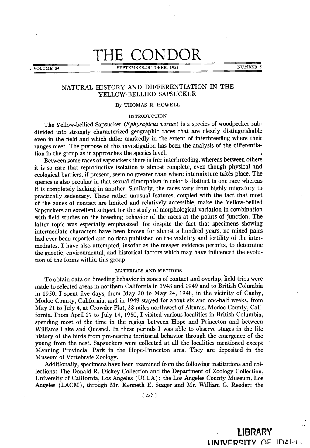 Natural History and Differentiation in the Yellow-Bellied Sapsucker