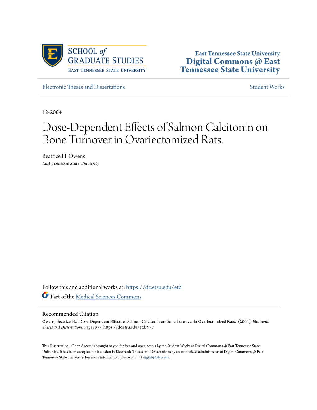 Dose-Dependent Effects of Salmon Calcitonin on Bone Turnover in Ovariectomized Rats