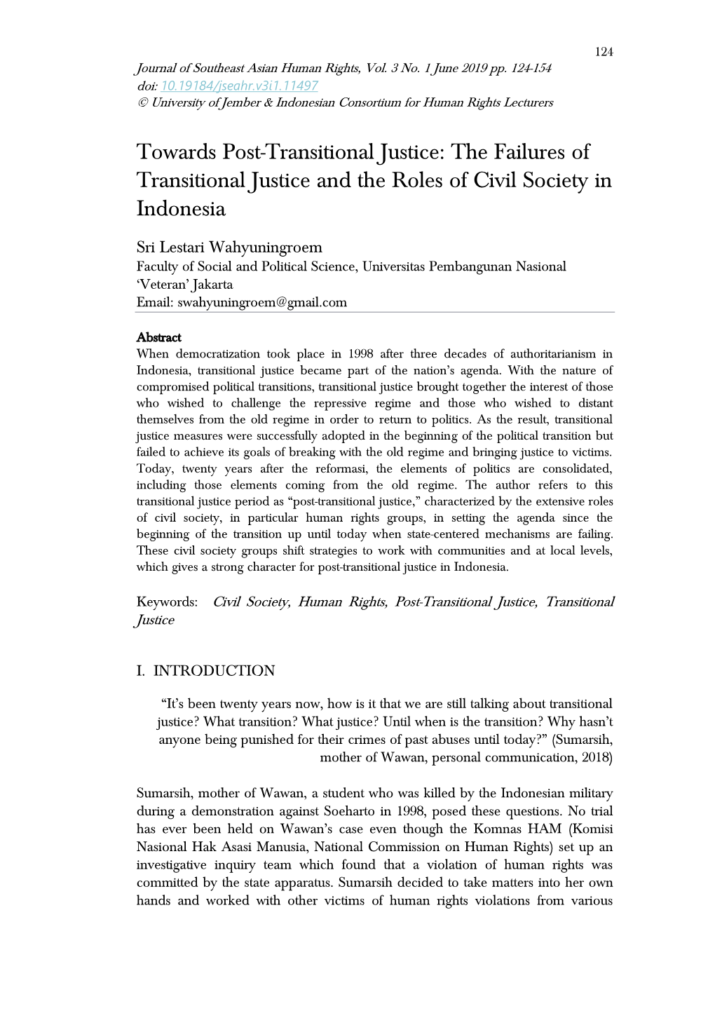 Towards Post-Transitional Justice: the Failures of Transitional Justice and the Roles of Civil Society in Indonesia