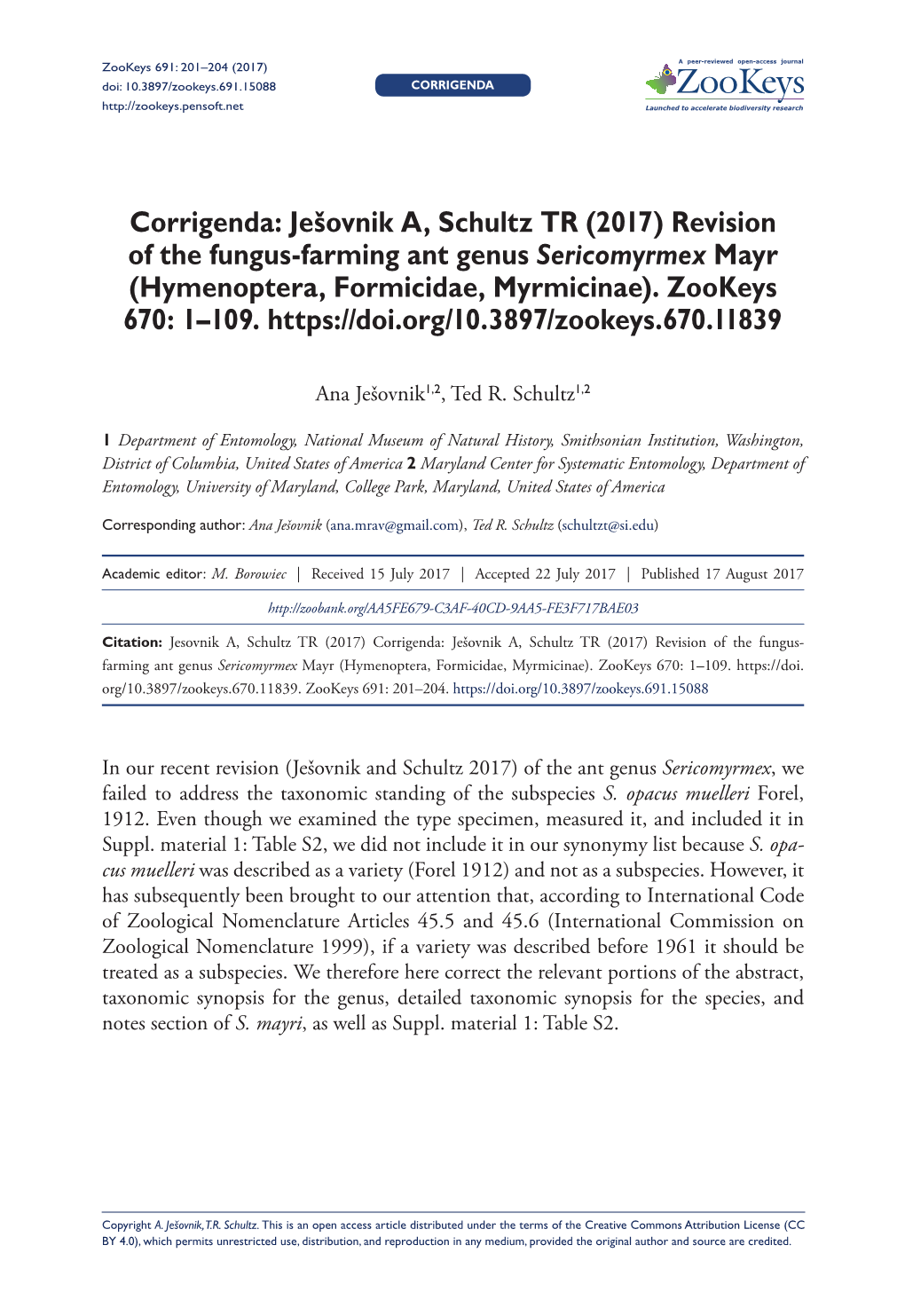 Revision of the Fungus-Farming Ant Genus Sericomyrmex Mayr (Hymenoptera, Formicidae, Myrmicinae)