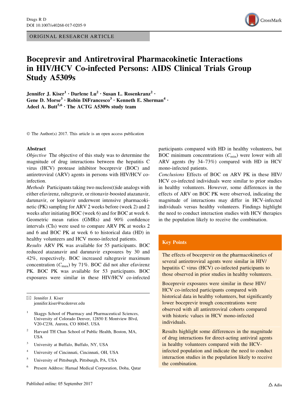 Boceprevir and Antiretroviral Pharmacokinetic Interactions in HIV/HCV Co-Infected Persons: AIDS Clinical Trials Group Study A5309s