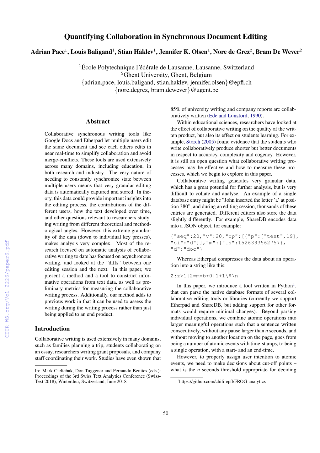 Quantifying Collaboration in Synchronous Document Editing