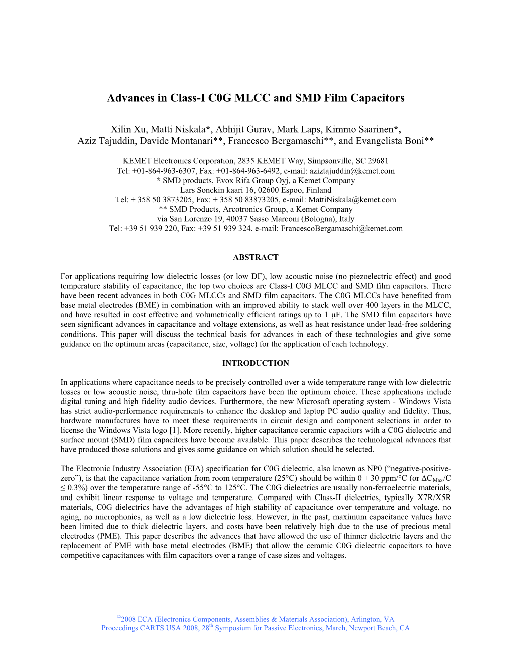 Advances in Class-I C0G MLCC and SMD Film Capacitors