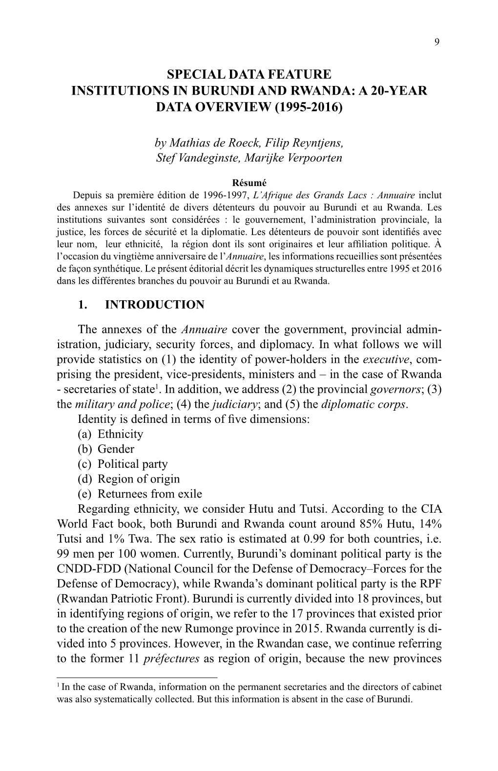 Special Data Feature Institutions in Burundi and Rwanda: a 20-Year Data Overview (1995-2016)