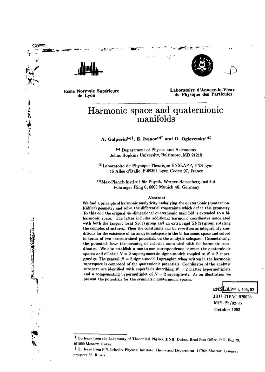 Harmonic Space and Quaternionic Manifolds