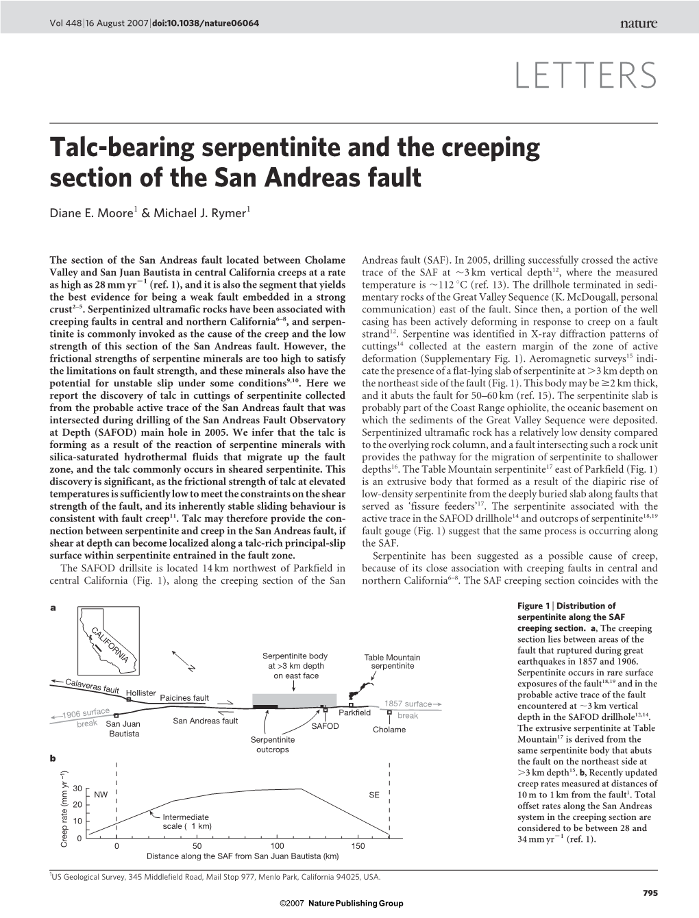 Talc-Bearing Serpentinite and the Creeping Section of the San Andreas Fault