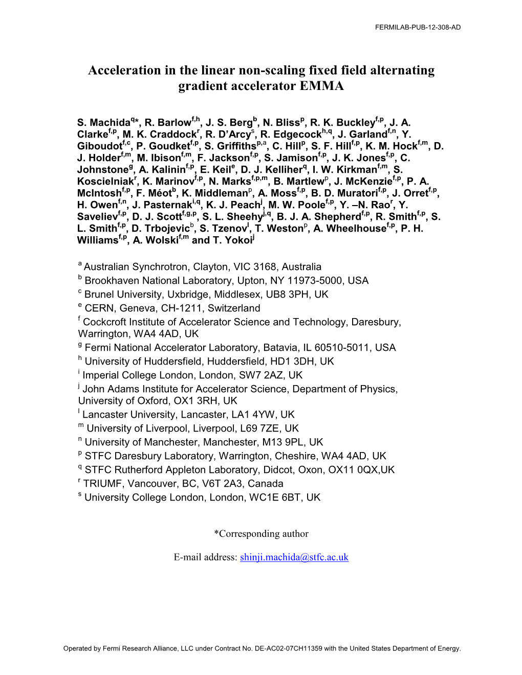 Acceleration in the Linear Non-Scaling Fixed Field Alternating Gradient Accelerator EMMA