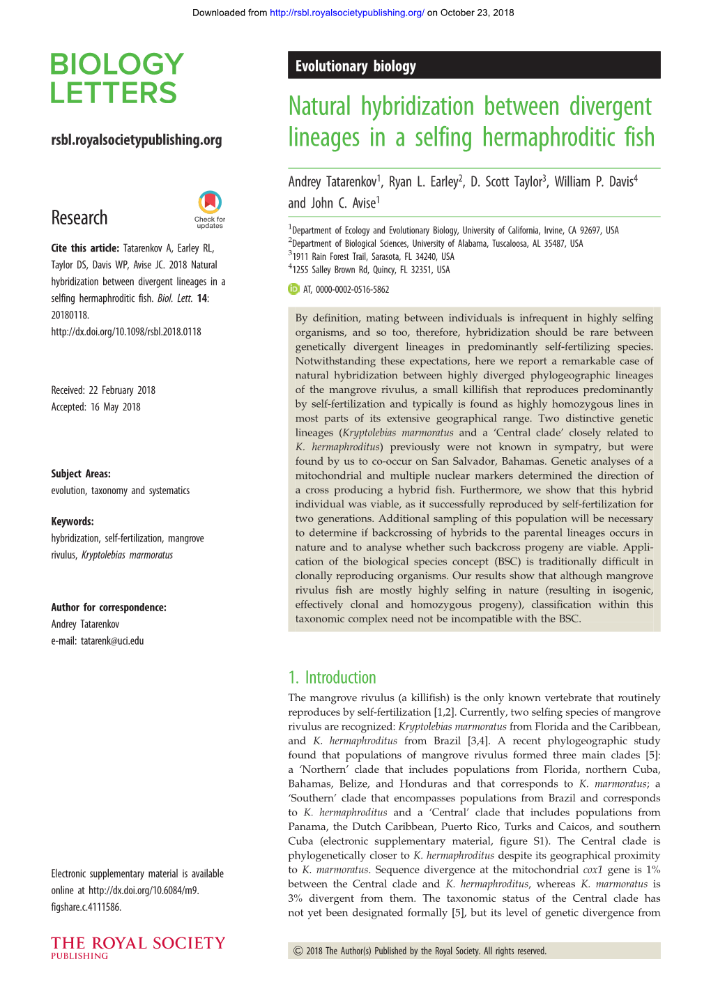 Natural Hybridization Between Divergent Lineages in a Selfing