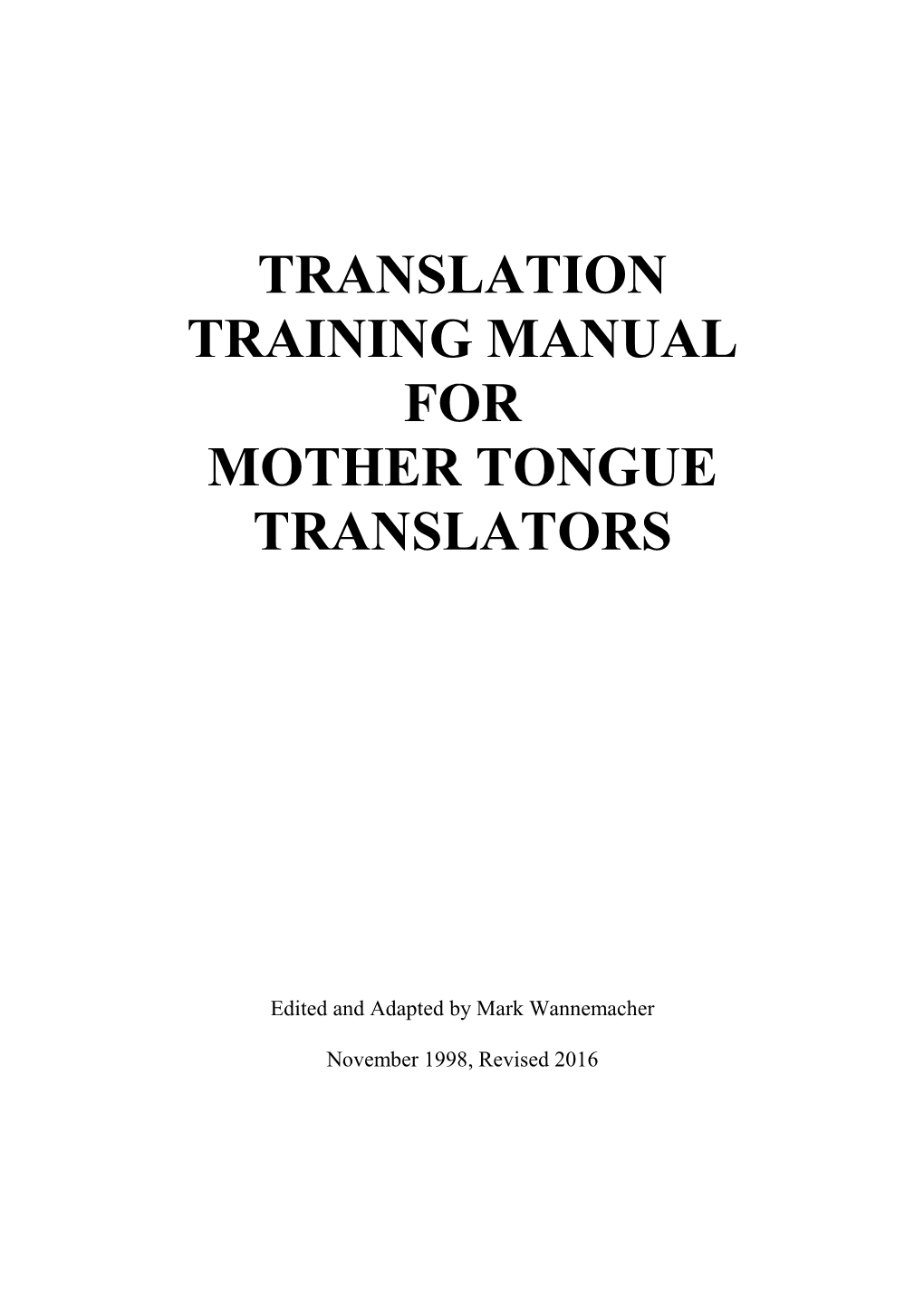 Translation Training Manual for Mother Tongue Translators