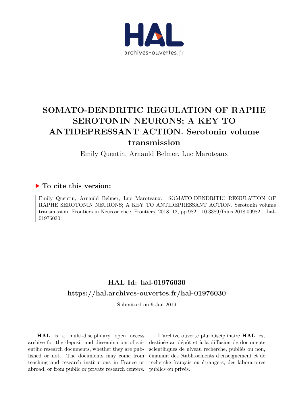 Somato-Dendritic Regulation of Raphe Serotonin Neurons; a Key to Antidepressant Action