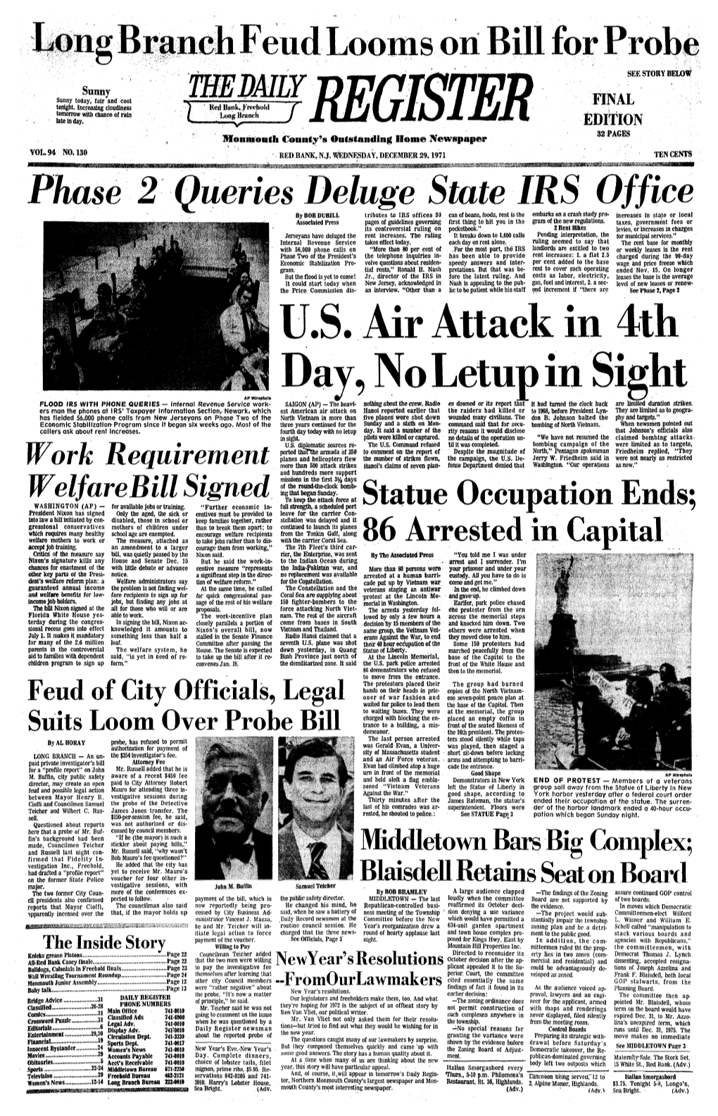U.S. Air Attack in 4Th Day, No Letup in Apwirephoto FLOOD IRS with PHONE QUERIES — Internal Revenue Service Work- SAIGON (AP) - the Heavi- Nothing About the Crew