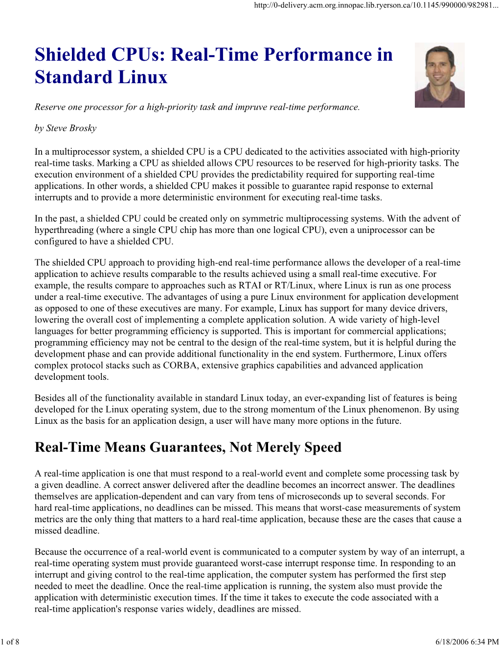 Shielded Cpus: Real-Time Performance in Standard Linux