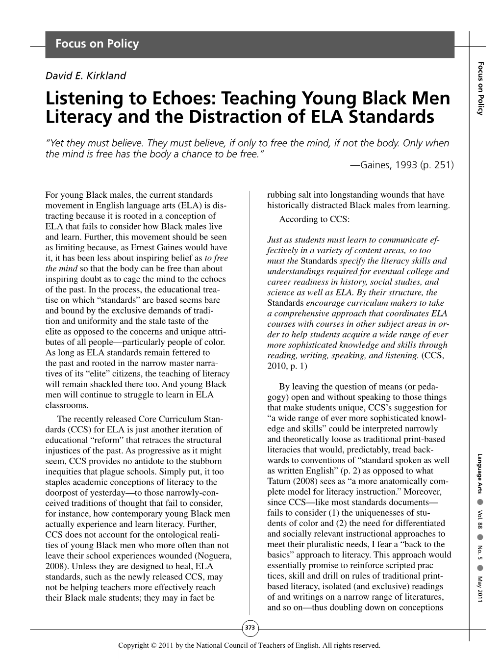 Teaching Young Black Men Literacy and the Distraction of ELA Standards