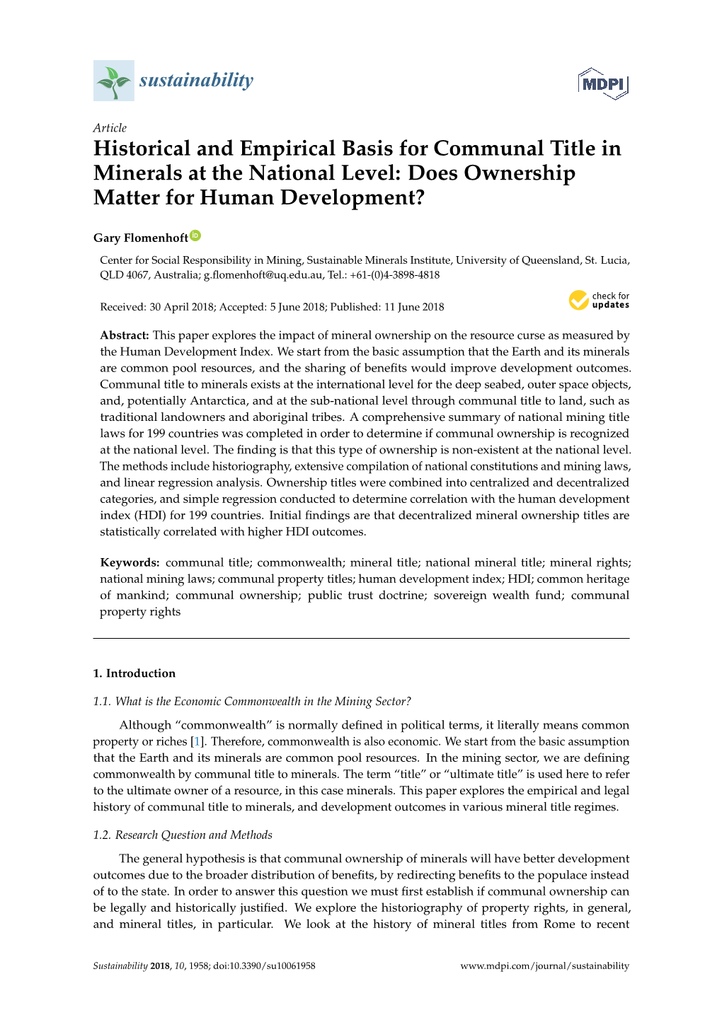 Historical and Empirical Basis for Communal Title in Minerals at the National Level: Does Ownership Matter for Human Development?