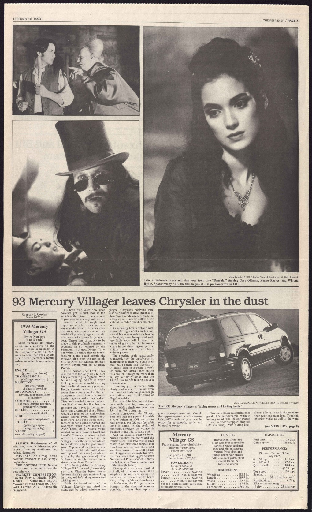 93 Mercury Villager Leaves Chrysler in the Dust It's Been Nine Years Now Since Judged