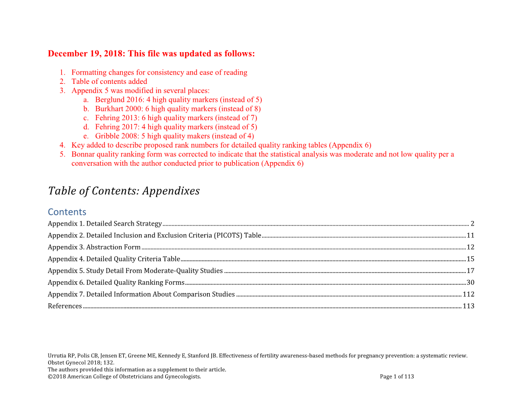 Table of Contents: Appendixes Contents Appendix 1