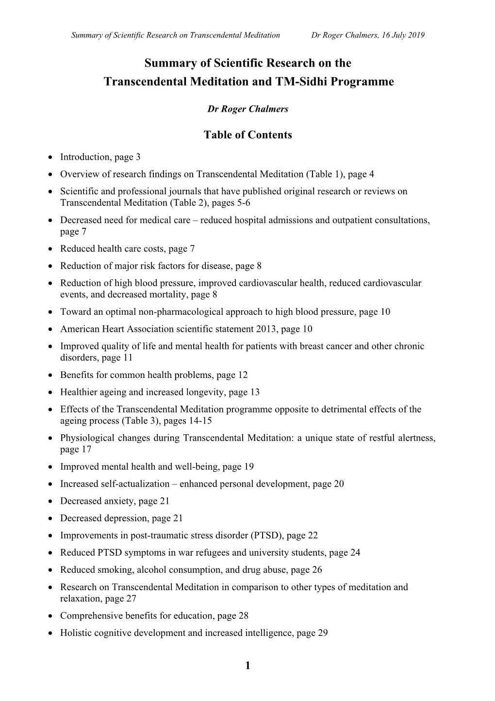 Summary of Scientific Research on the Transcendental Meditation and TM-Sidhi Programme