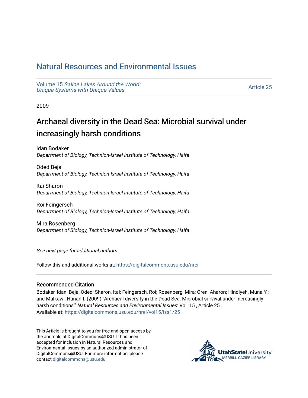 Archaeal Diversity in the Dead Sea: Microbial Survival Under Increasingly Harsh Conditions