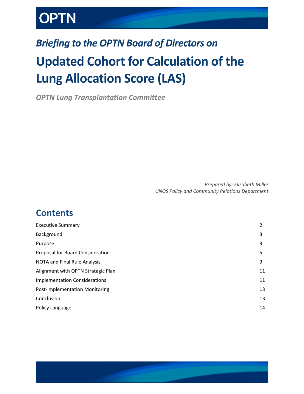 Updated Cohort for Calculation of the Lung Allocation Score (LAS)