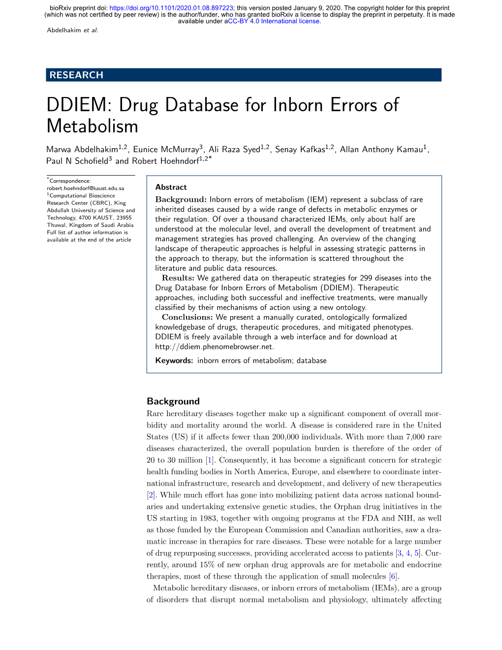 Drug Database for Inborn Errors of Metabolism