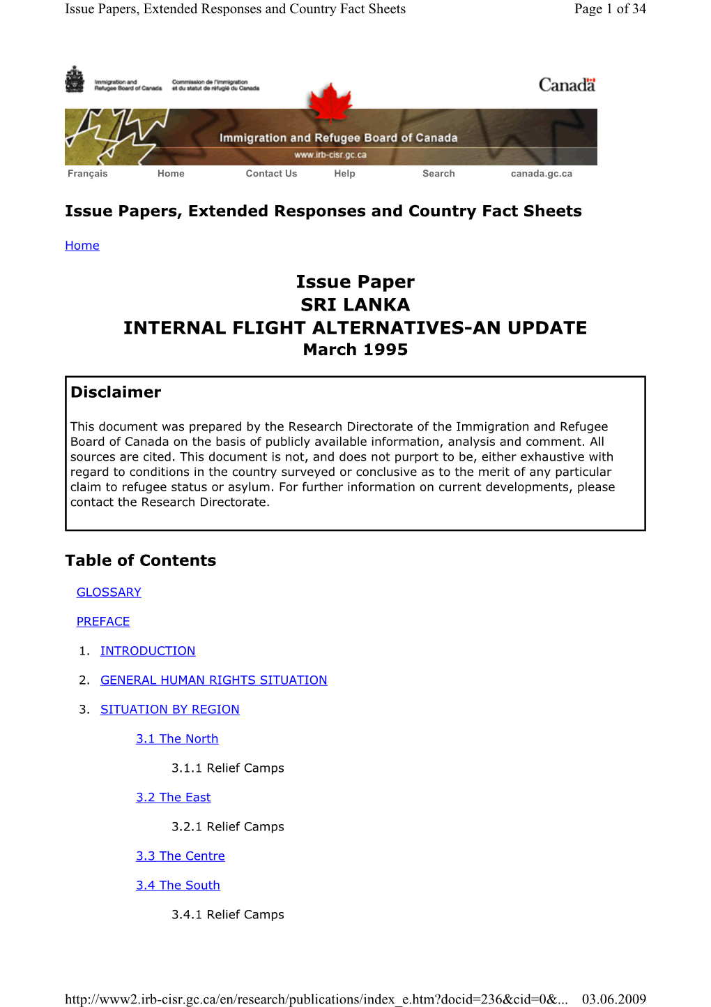 Issue Paper SRI LANKA INTERNAL FLIGHT ALTERNATIVES-AN UPDATE March 1995