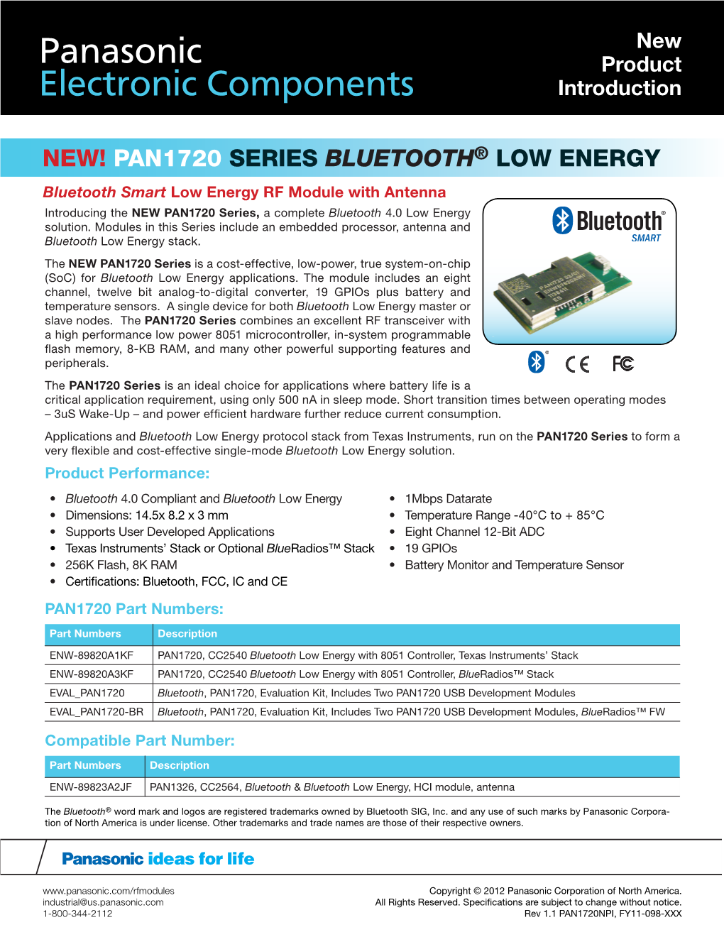 Pan1720 Series Bluetooth® Low Energy