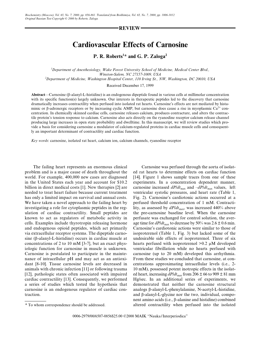 Cardiovascular Effects of Carnosine