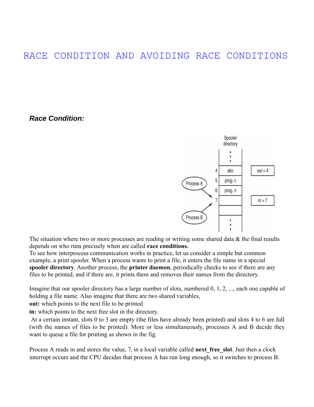 Race Condition and Avoiding Race Conditions