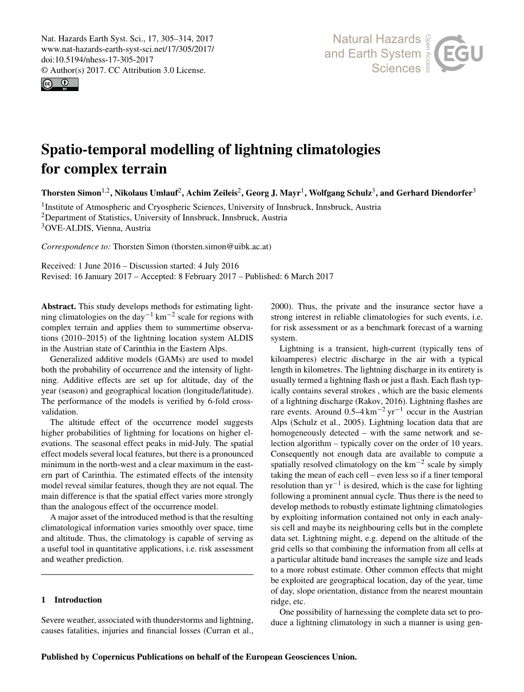 Spatio-Temporal Modelling of Lightning Climatologies for Complex Terrain