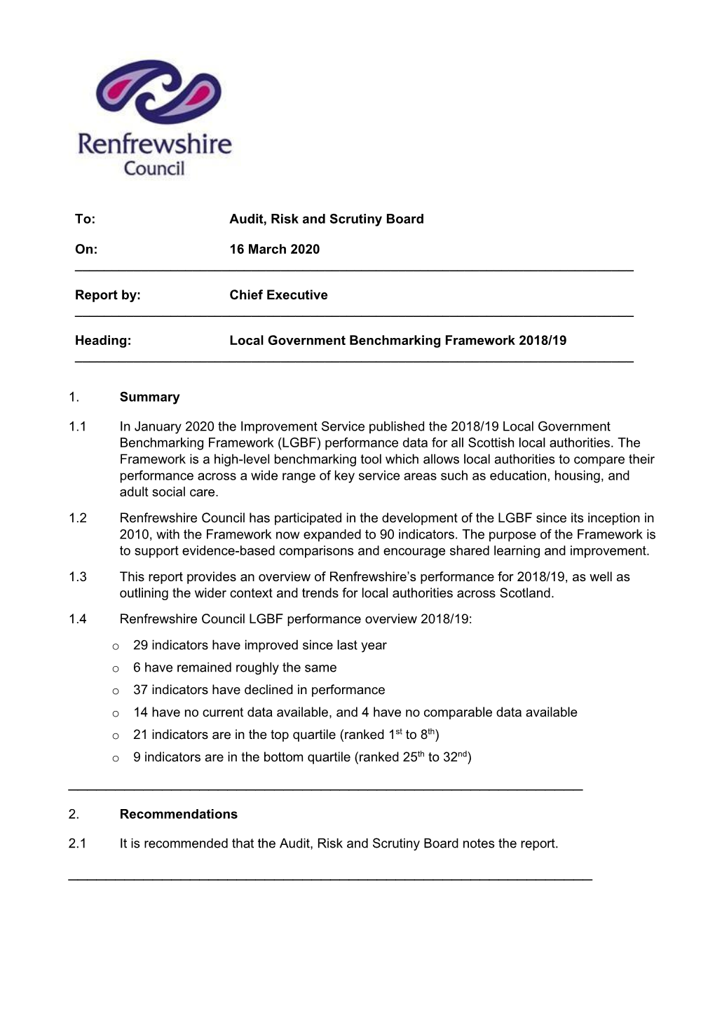 Audit, Risk and Scrutiny Board On: 16 March 2020