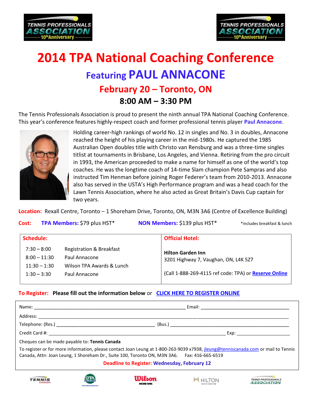 TPA National Coaching Conference Featuring PAUL ANNACONE