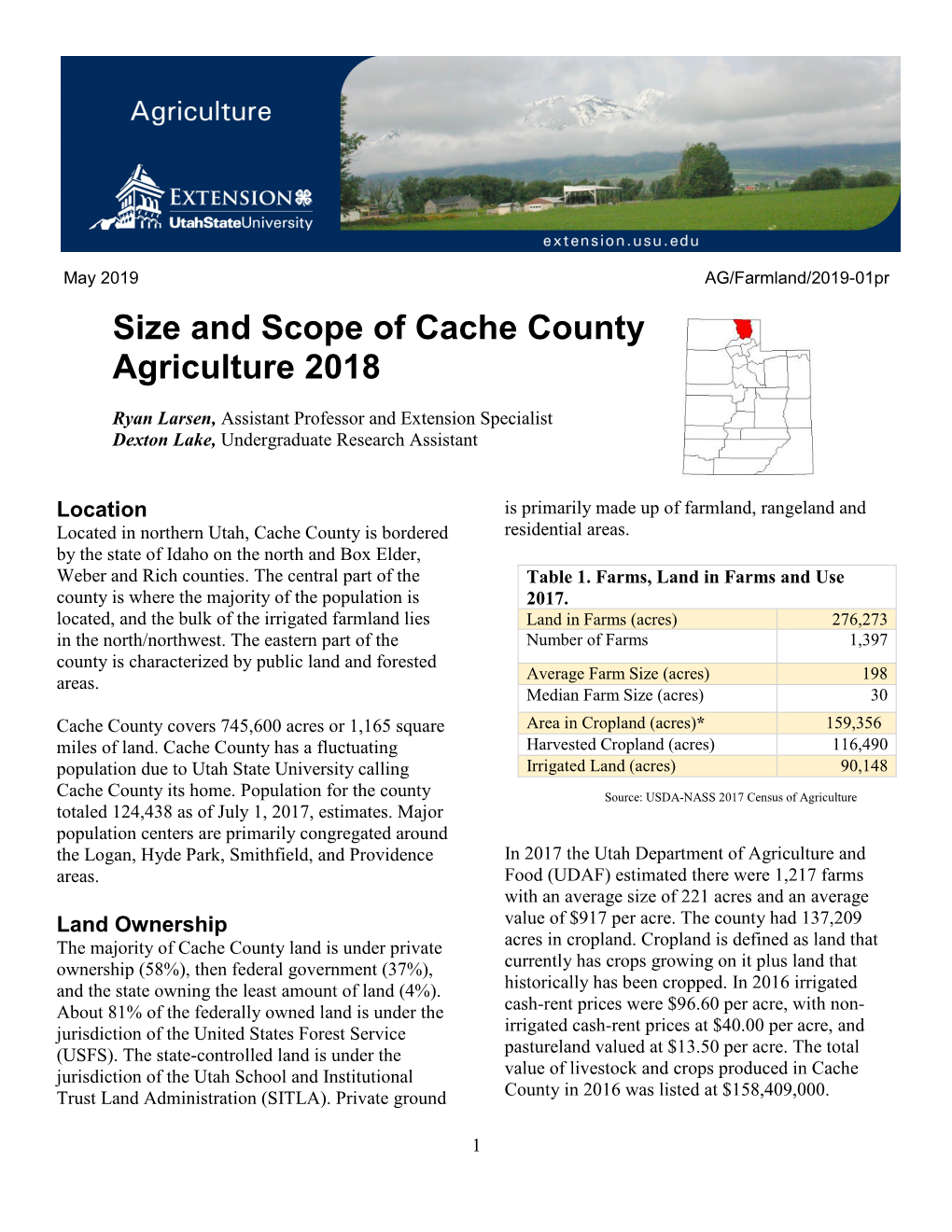 Size and Scope of Cache County Agriculture 2018