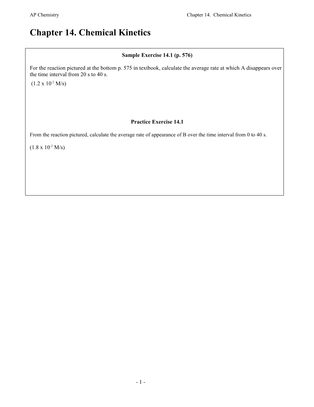 AP Chemistry Chapter 14. Chemical Kinetics