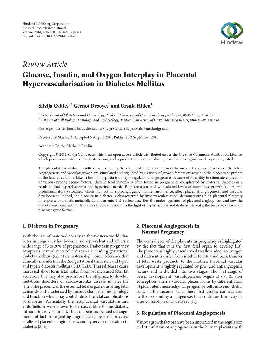 Review Article Glucose, Insulin, and Oxygen Interplay in Placental Hypervascularisation in Diabetes Mellitus