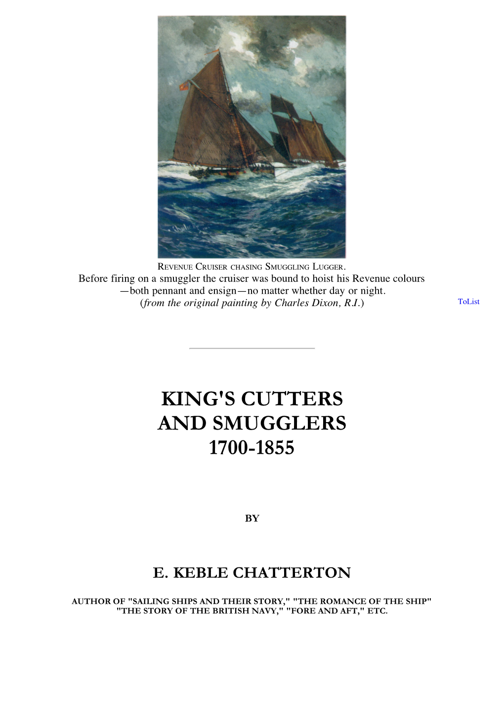 King's Cutters and Smugglers 1700-1855